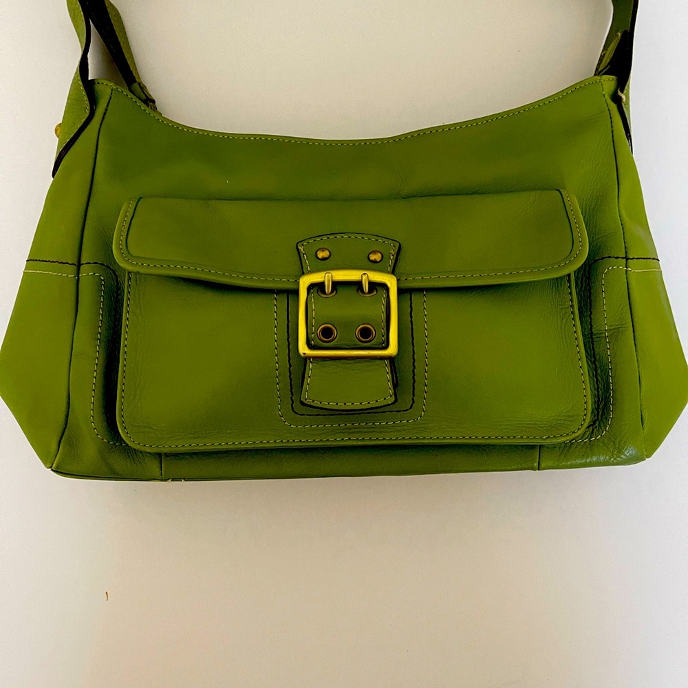 Franklin Covey Green Full Grain Leather Medium sized Bag.